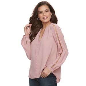 NWT JLO Mauve Long Sleeve Embellished Blouse